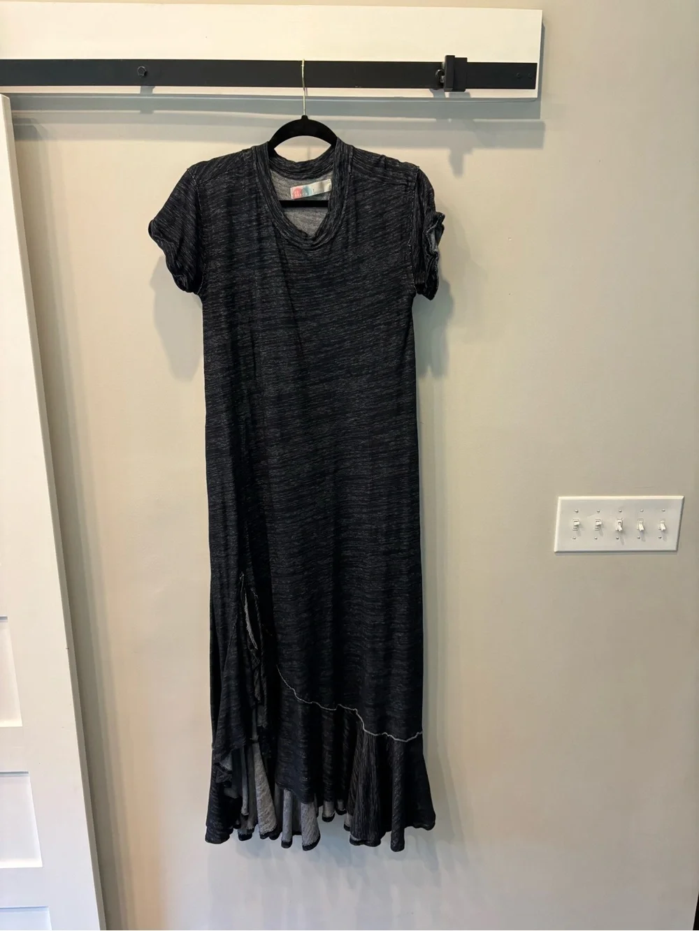Free People Black Asymmetrical Short-Sleeve Maxi Dress